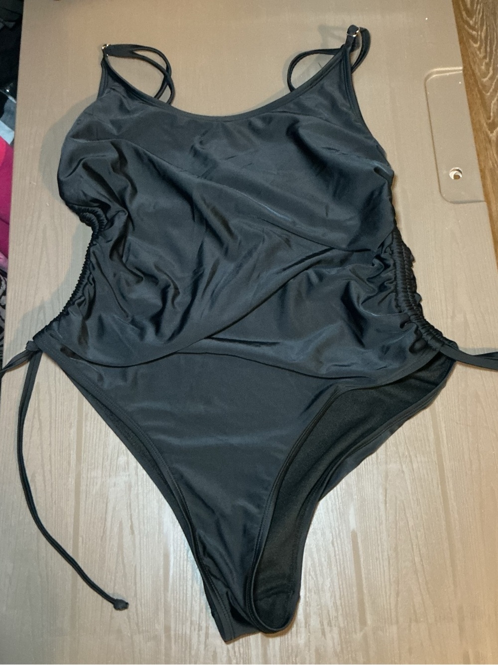 Black One-Piece Ruched Side Swimsuit - Picture 3 of 9